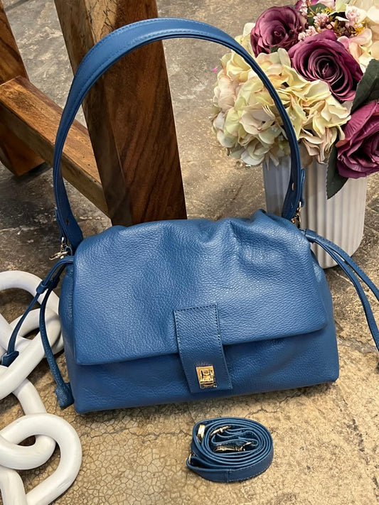 BOLSO 100% PIEL LETONIA AZUL MEZCLILLA