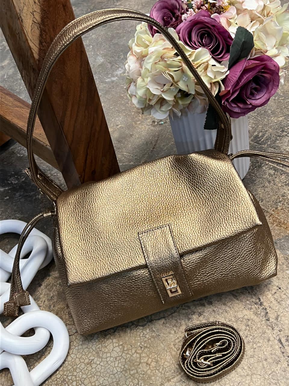 BOLSO 100% PIEL LETONIA ORO VIEJO