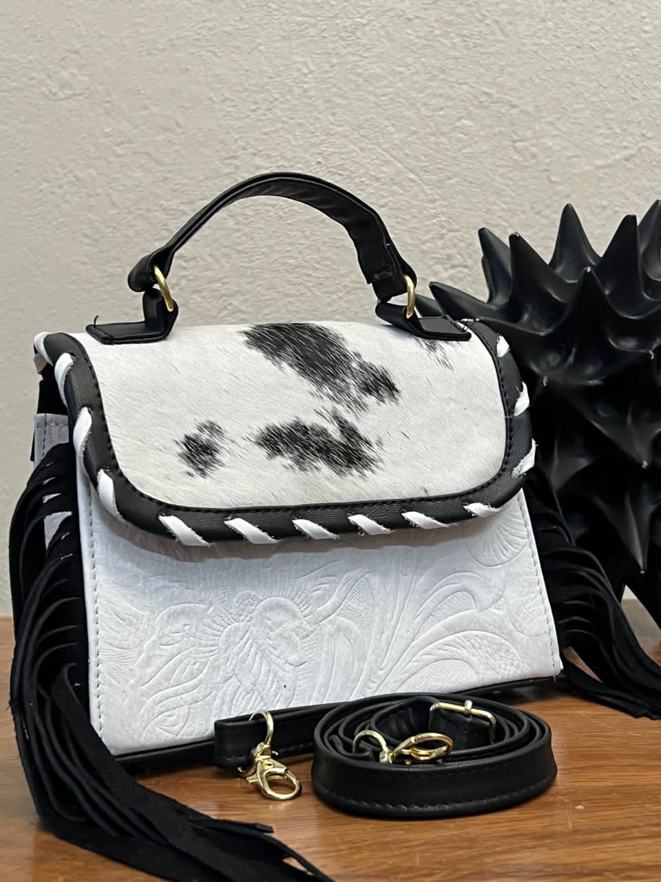 CROSSBODY FABIOLA PELO Y BARBAS VARIABLE PIEL BLANCO