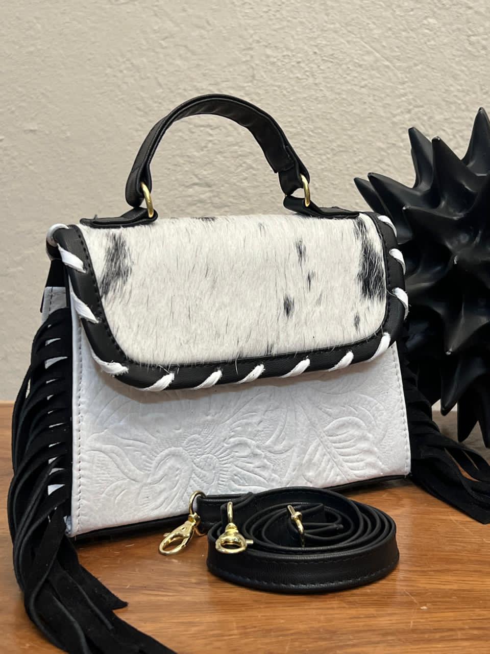 CROSSBODY FABIOLA PELO Y BARBAS VARIABLE PIEL BLANCO