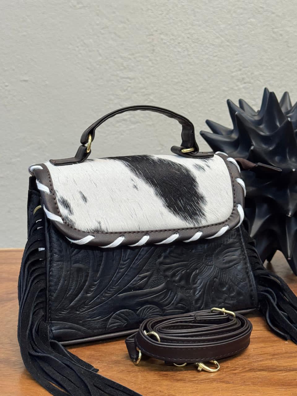 CROSSBODY FABIOLA PELO Y BARBAS VARIABLE PIEL NEGRO