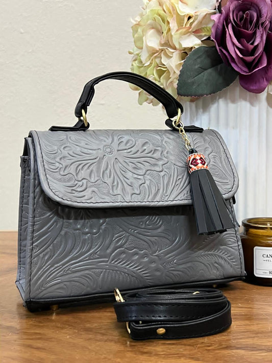 DELIA 2 PIEL GRASO GRABADO FLORES GRIS