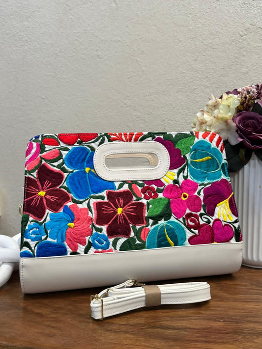 CARTERON FABIOLA BORDADO COLORIDO PIEL BLANCO