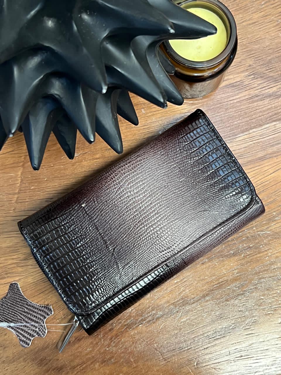 CARTERA PORTUGAL 100% PIEL GRIS PATA DE AVESTRUZ