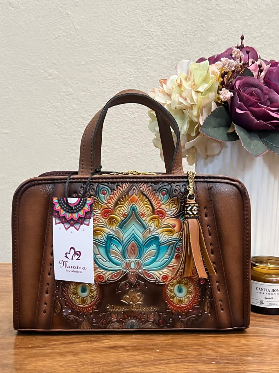 MAOMA CROSSBODY TABATA FLOR DE LOTO COLORES-PIEL MARRON