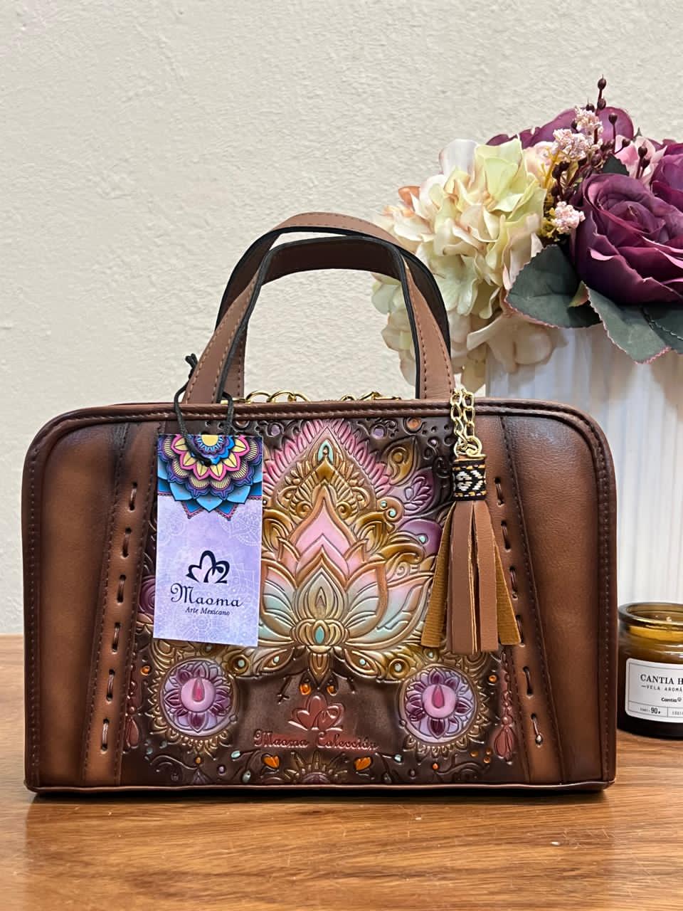 MAOMA CROSSBODY TABATA FLOR DE LOTO COLORES-PIEL MARRON