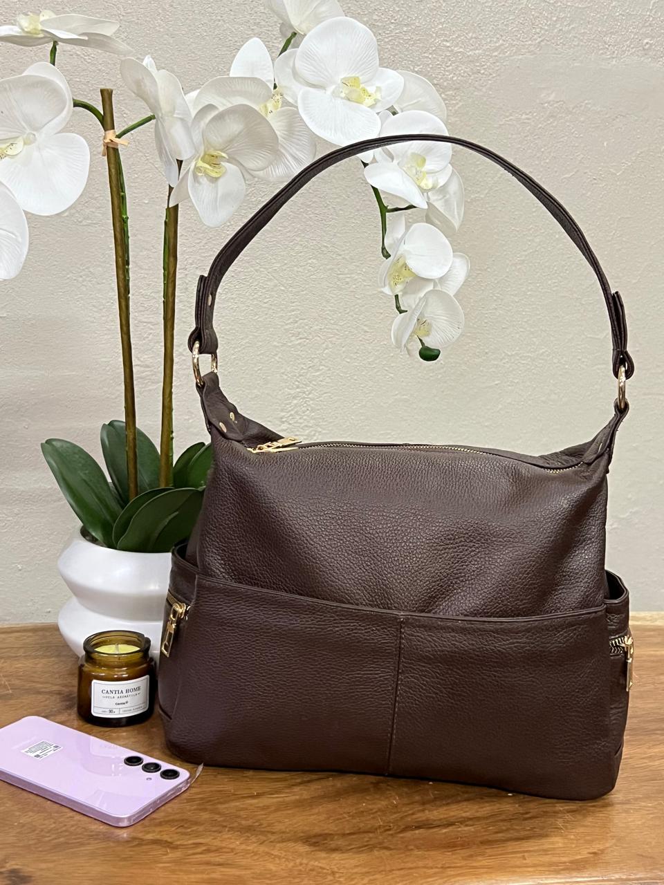 BOLSO 100% PIEL SUECIA CAFE