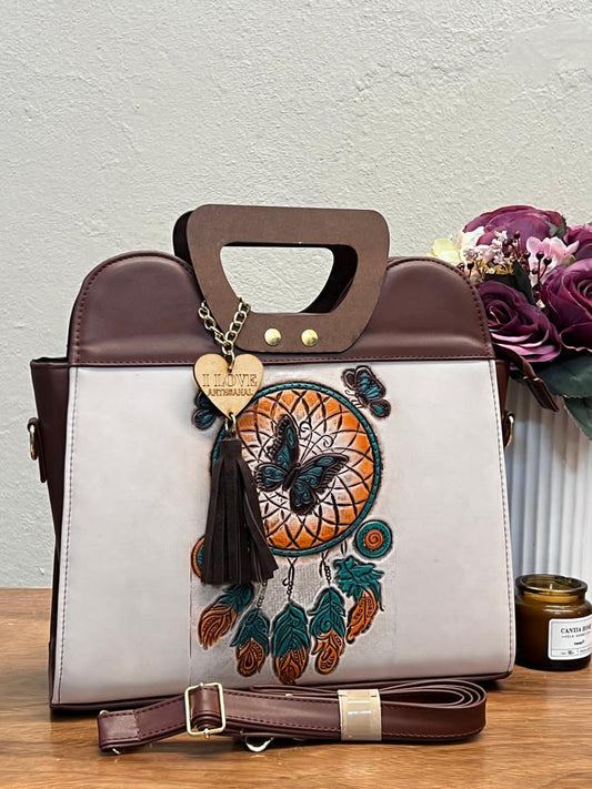 BOLSA ASA MADERA ATRAPASUEÑOS Y MARIPOSA HUESO/MARRON