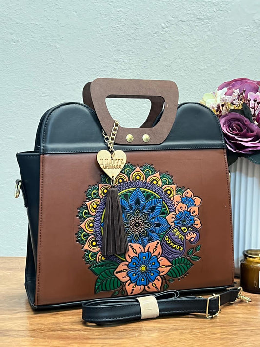 BOLSA ASA MADERA MANDALA MARRON