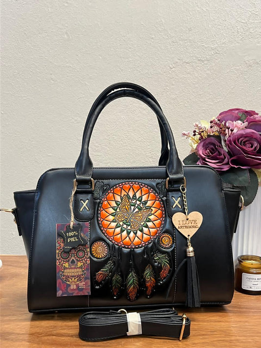 MOD ARTESANAL GAVIOTA ATRAPASUEÑOS NARANJA PIEL NEGRO