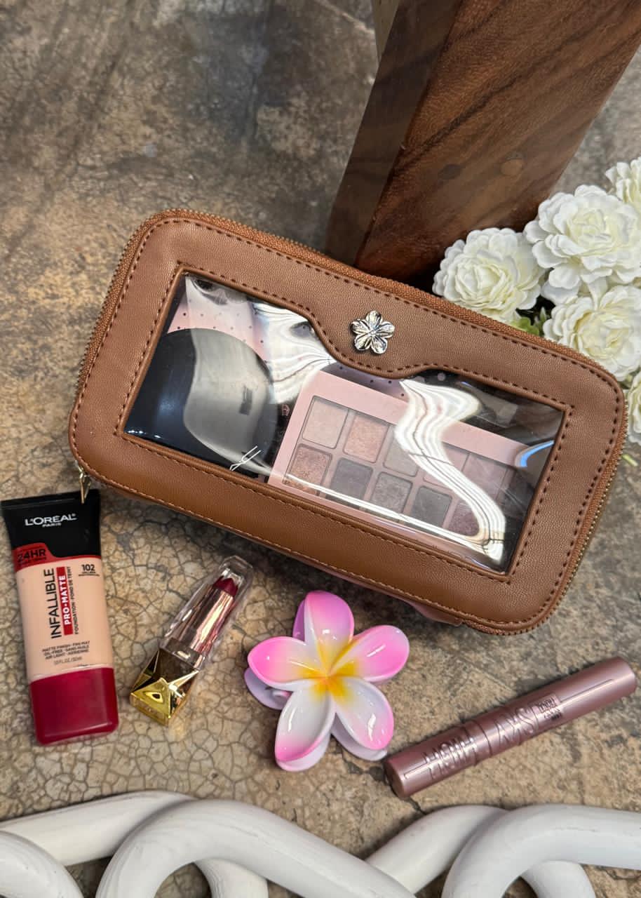 COSMETIQUERA DOBLE CIERRE MICA CAMEL