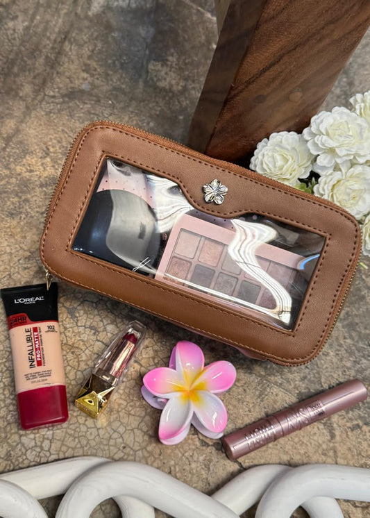 COSMETIQUERA DOBLE CIERRE MICA CAMEL