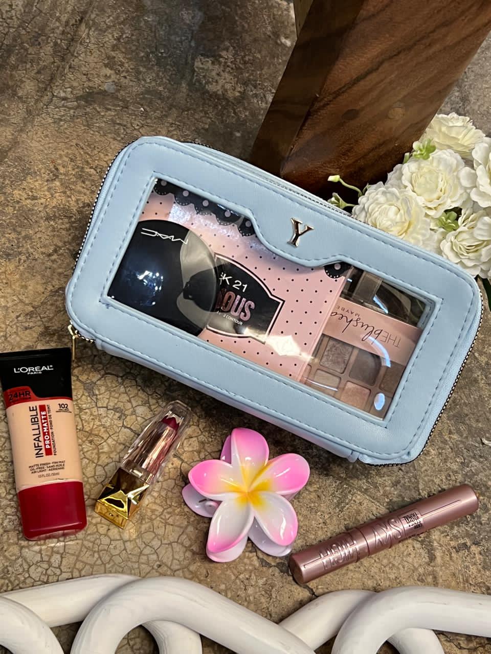 COSMETIQUERA DOBLE CIERRE MICA CELESTE
