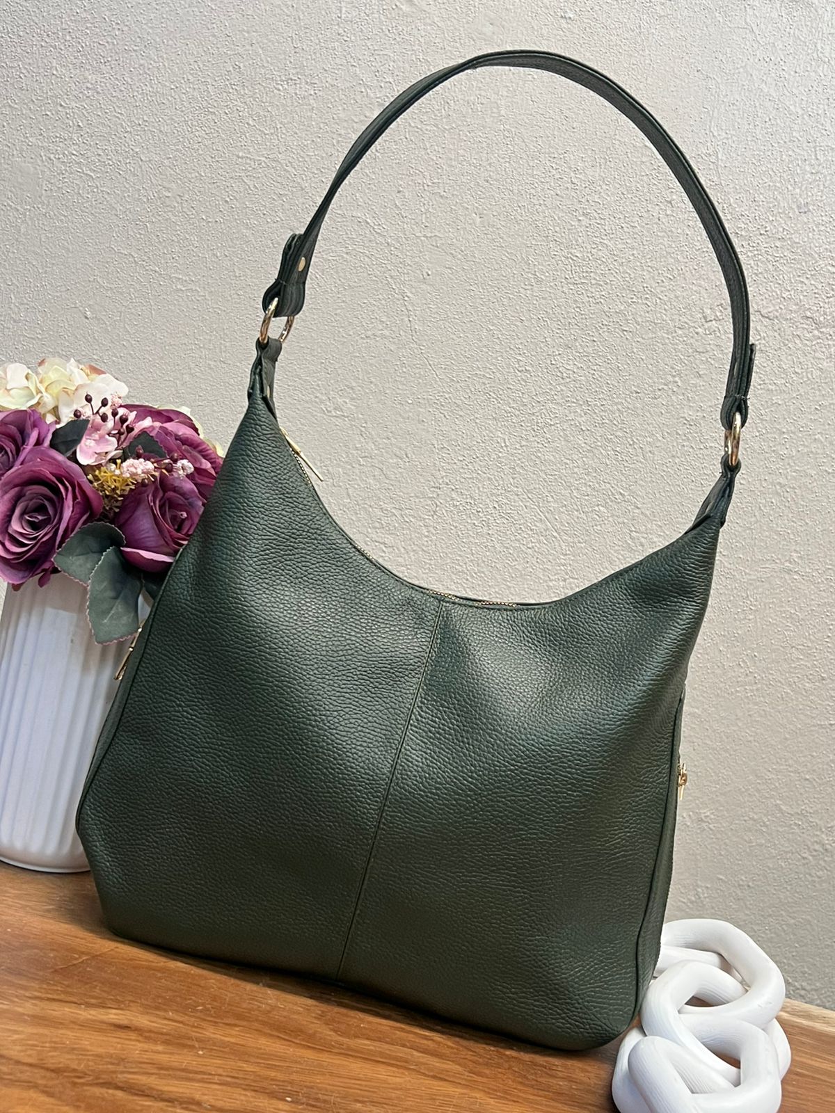 BOLSO 100% PIEL FRANCIA VERDE MILITAR