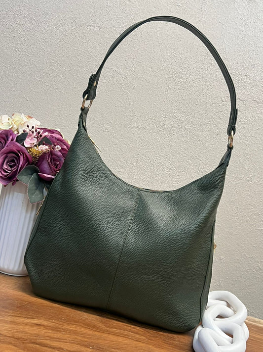BOLSO 100% PIEL FRANCIA VERDE MILITAR