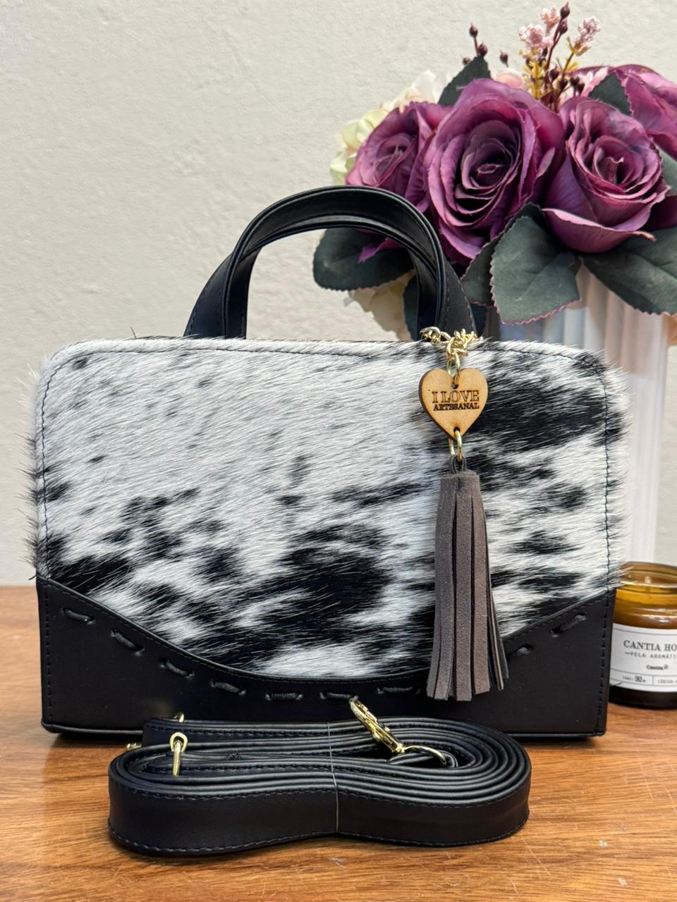 CROSSBODY ARTESANAL TANIA PELO VARIOS PIEL NEGRO