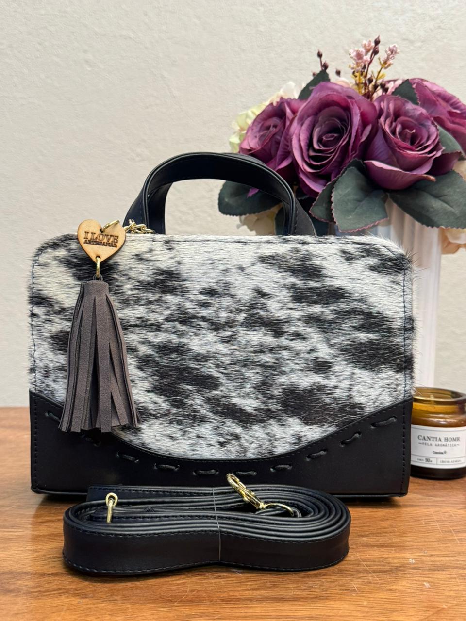 CROSSBODY ARTESANAL TANIA PELO VARIOS PIEL NEGRO