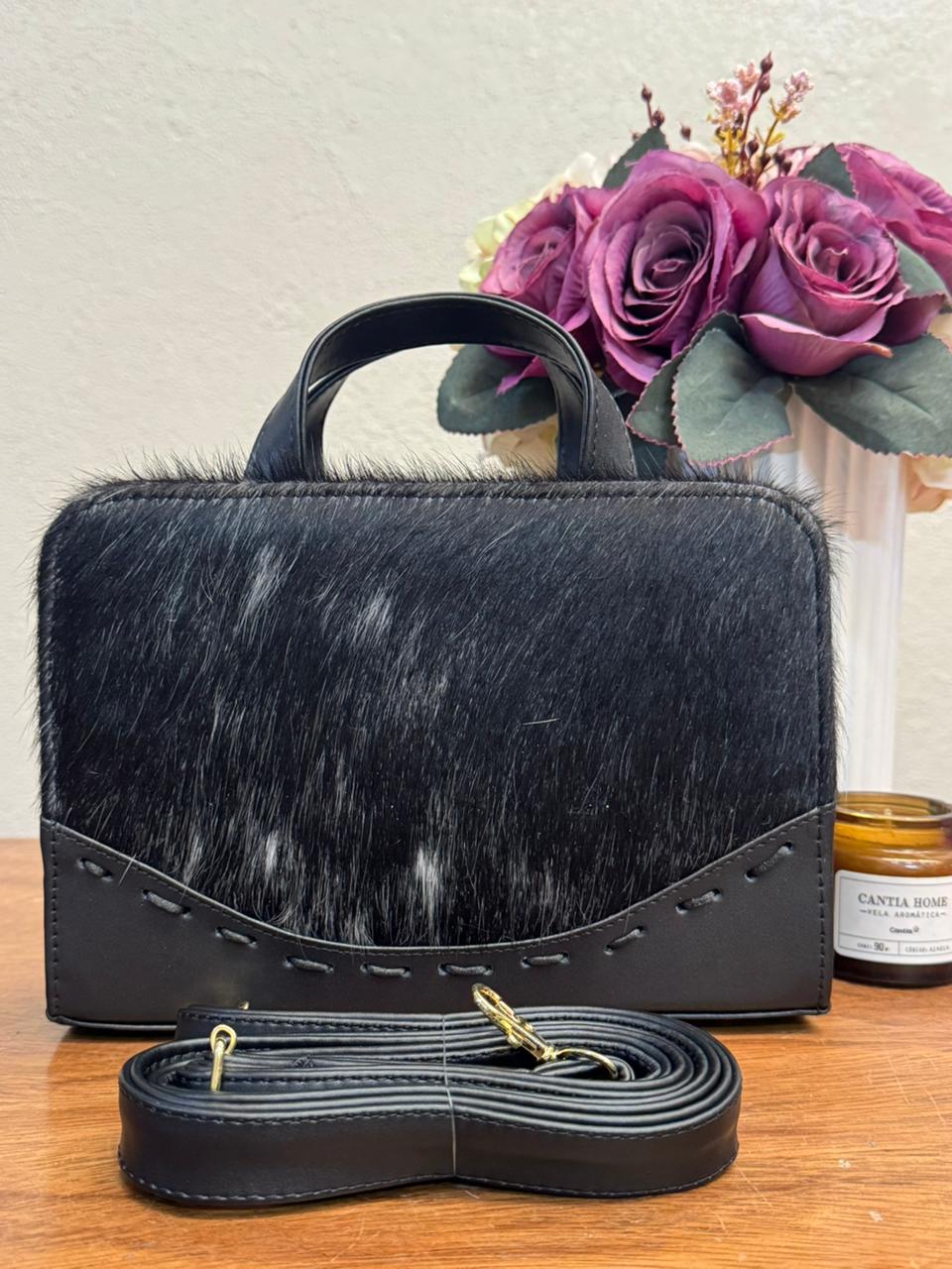 CROSSBODY ARTESANAL TANIA PELO VARIOS PIEL NEGRO