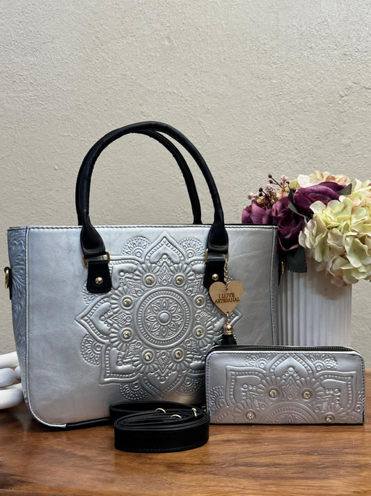 DUO CARTAGENA MANDALA PIEL GRASO PLATA