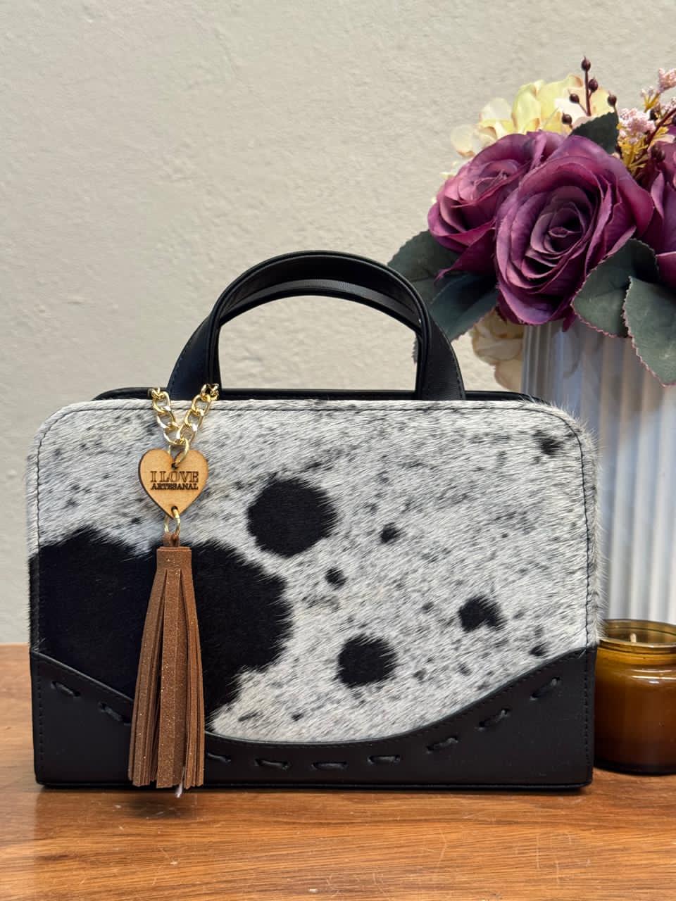 CROSSBODY ARTESANAL TANIA PELO VARIOS PIEL NEGRO