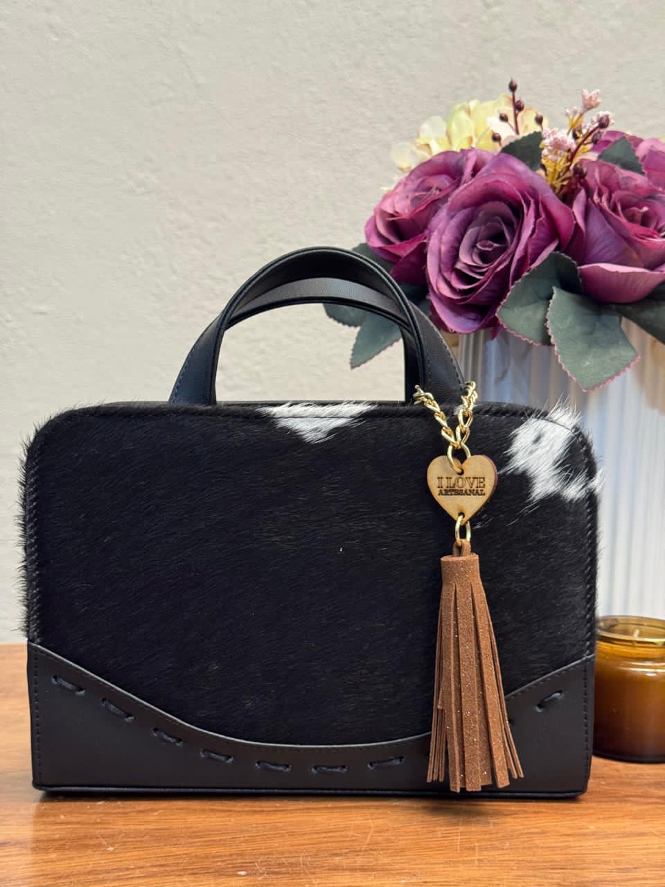 CROSSBODY ARTESANAL TANIA PELO VARIOS PIEL NEGRO