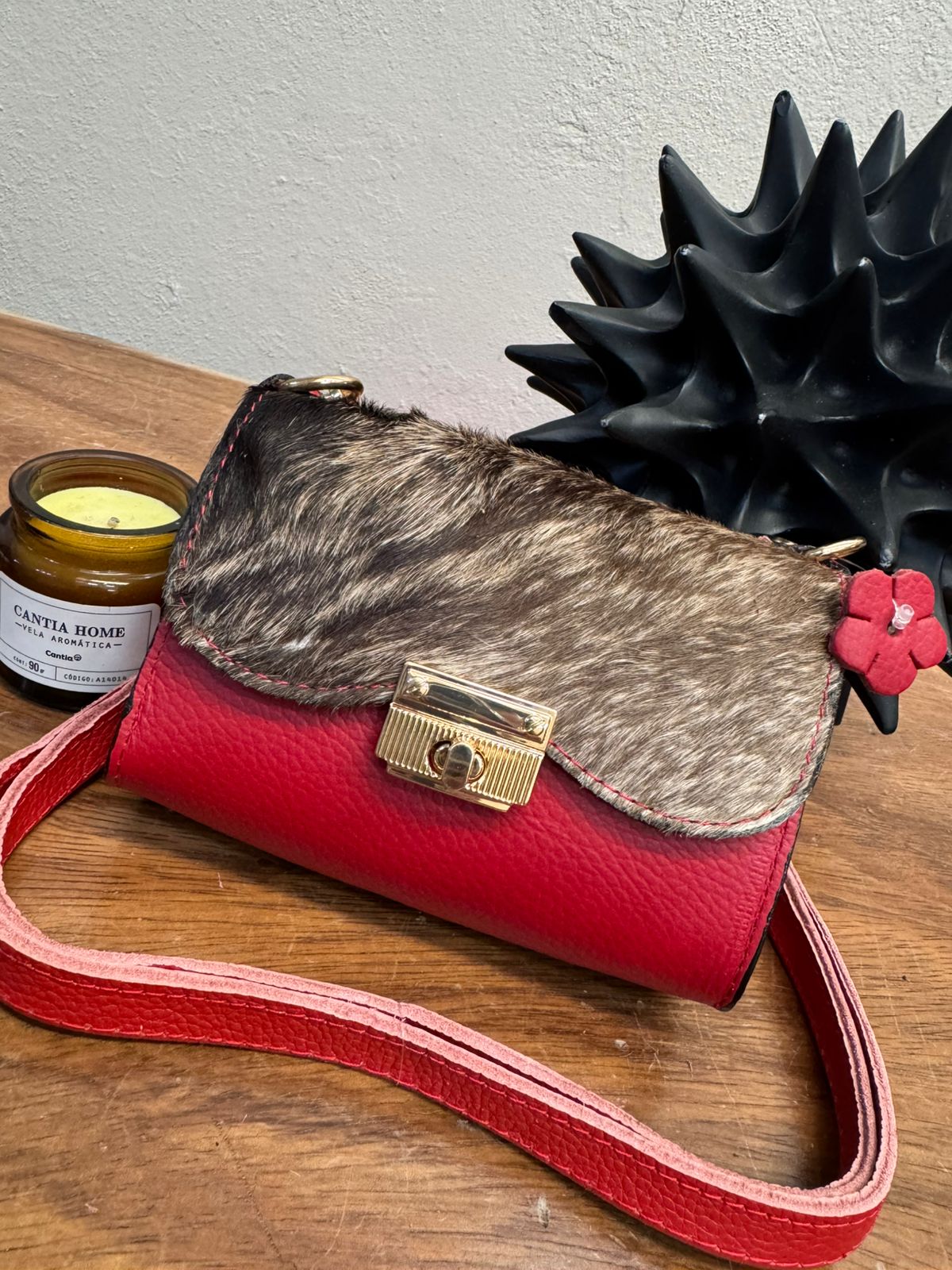 MINI BOLSO PELO VARIOS PIEL ROJO