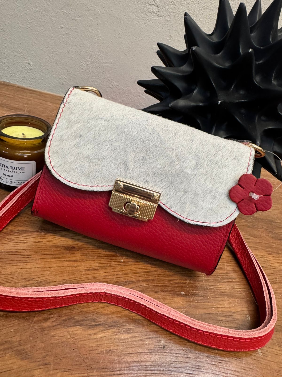 MINI BOLSO PELO VARIOS PIEL ROJO