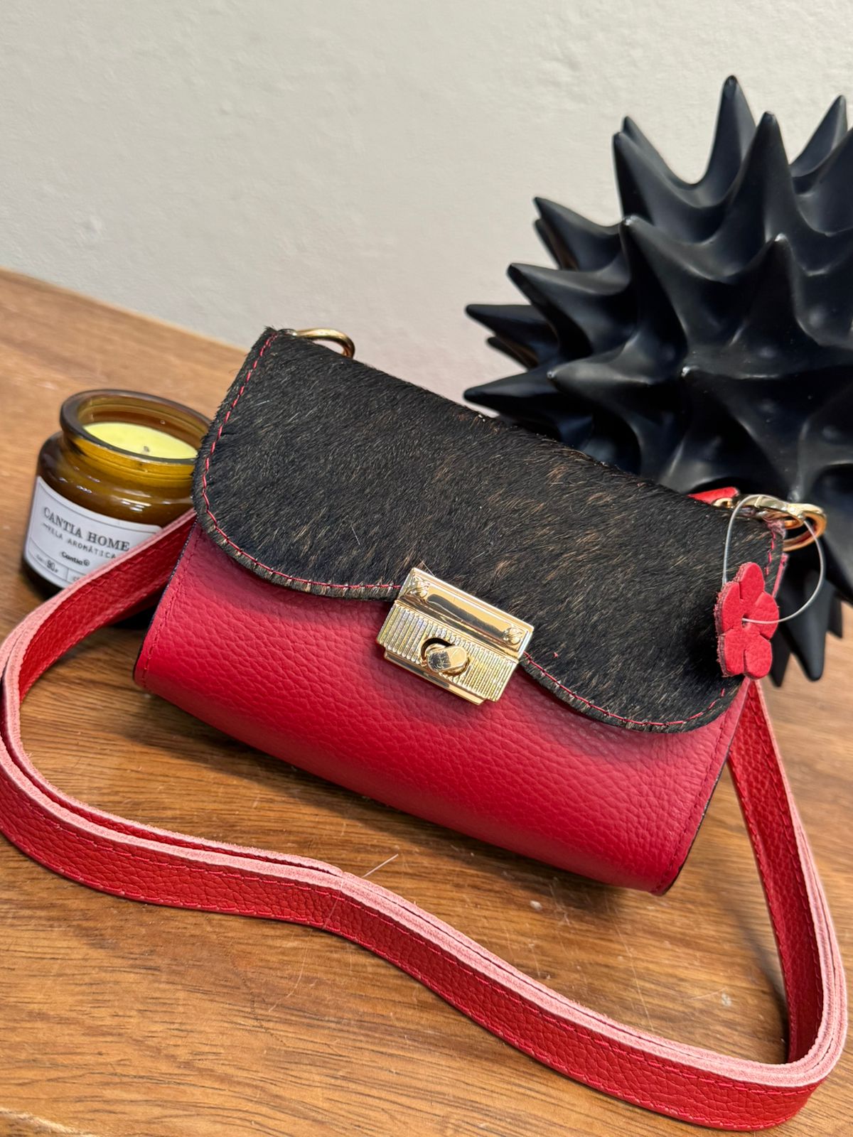MINI BOLSO PELO VARIOS PIEL ROJO