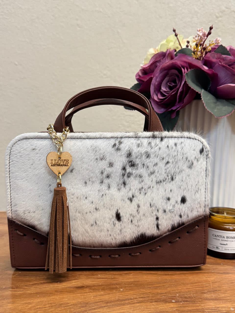 CROSSBODY ARTESANAL TANIA PELO VARIOS PIEL MARRON