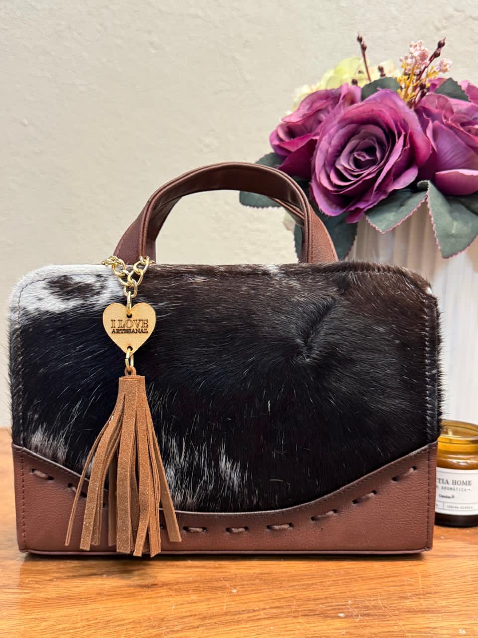 CROSSBODY ARTESANAL TANIA PELO VARIOS PIEL MARRON