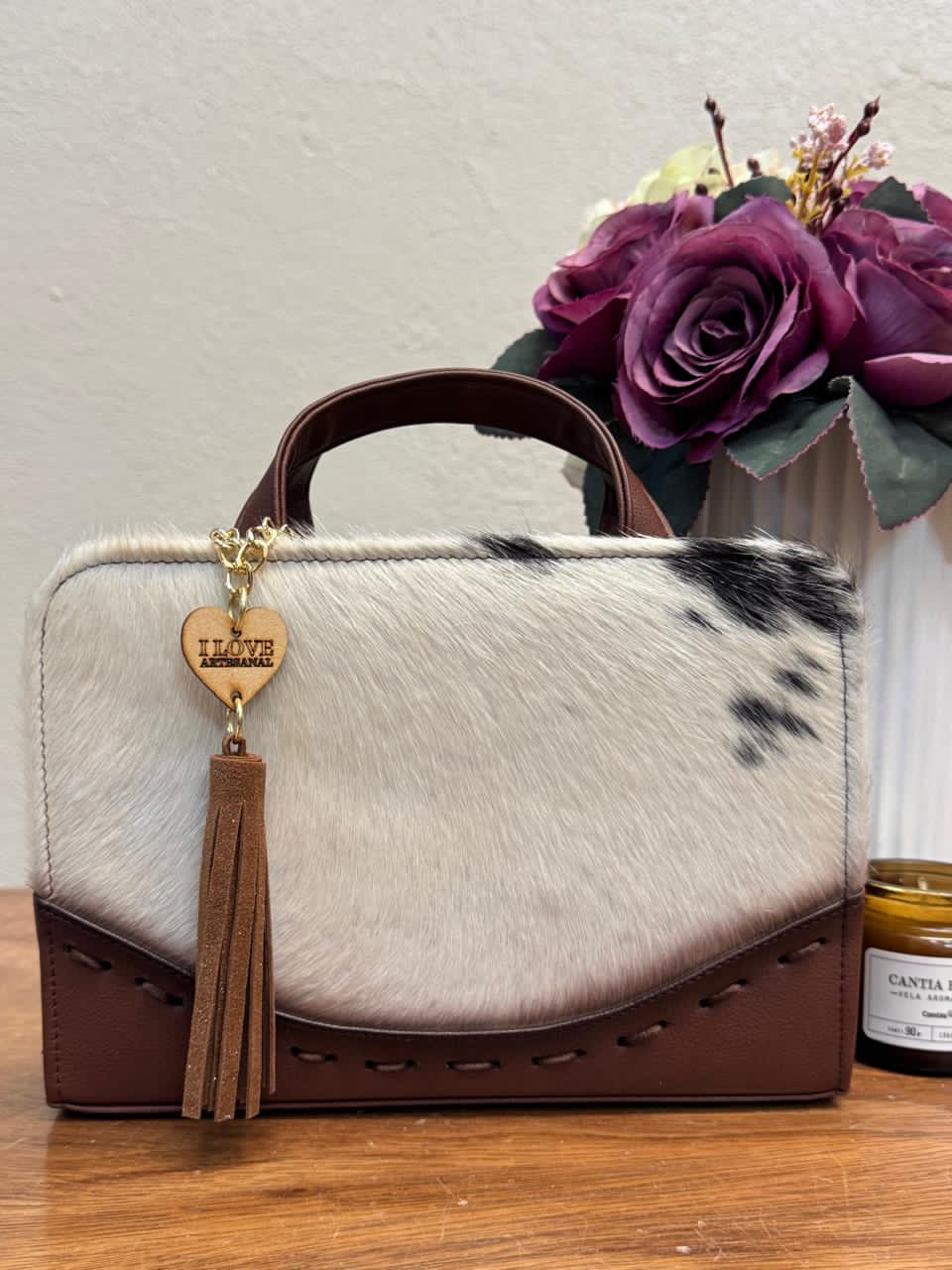CROSSBODY ARTESANAL TANIA PELO VARIOS PIEL MARRON