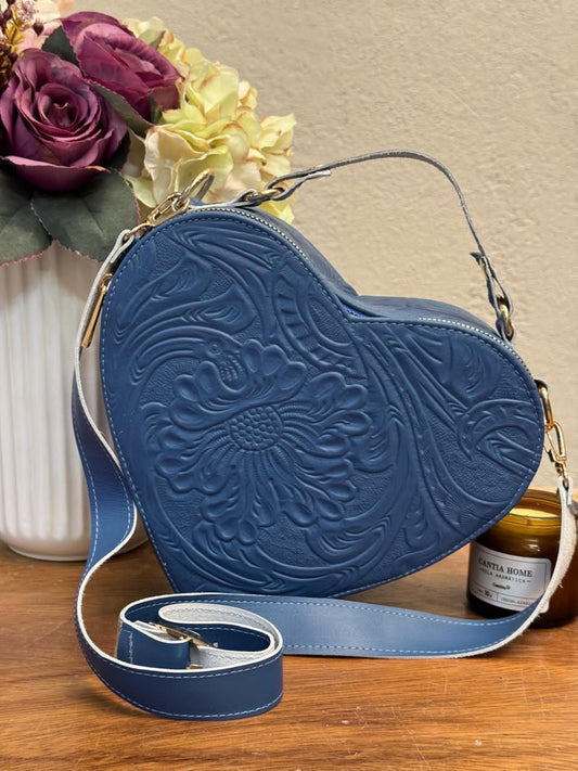BOLSO CORAZON DE PIEL AZUL MEZCLILLA