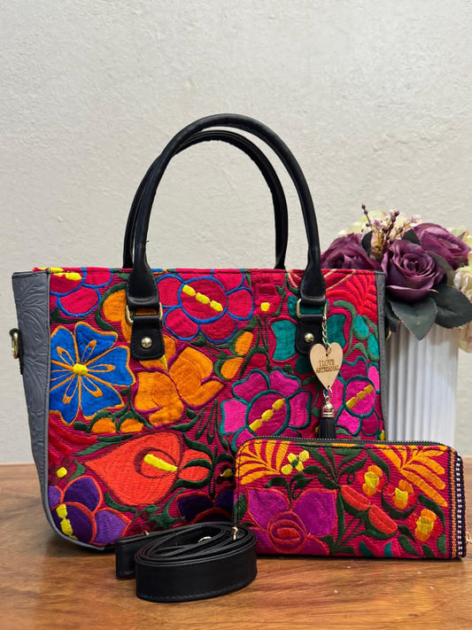DUO CARTAGENA BORDADO COLORES Y PIEL GRASO GRIS