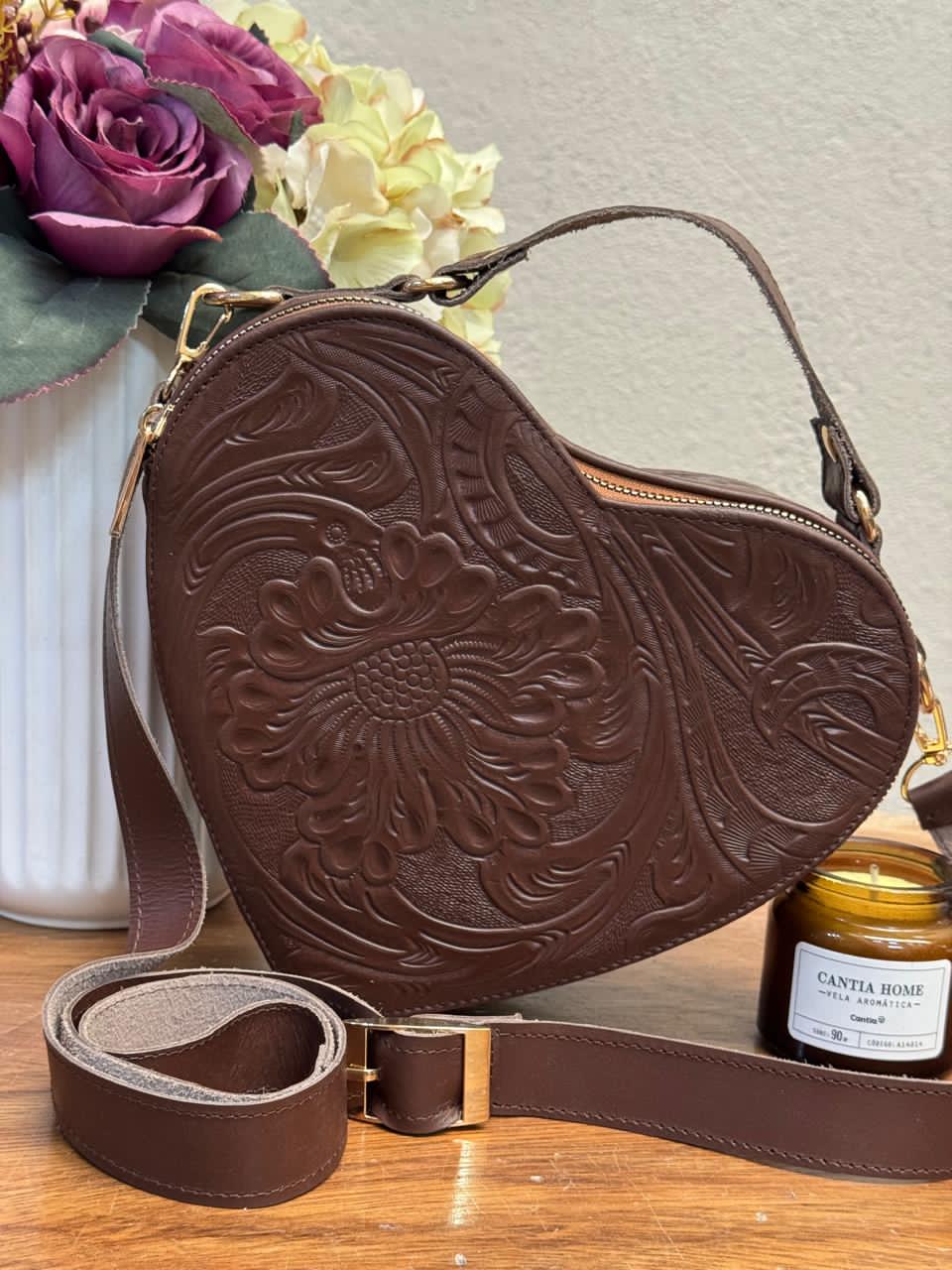 BOLSO CORAZON DE PIEL CHOCOLATE