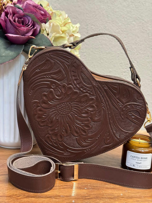 BOLSO CORAZON DE PIEL CHOCOLATE