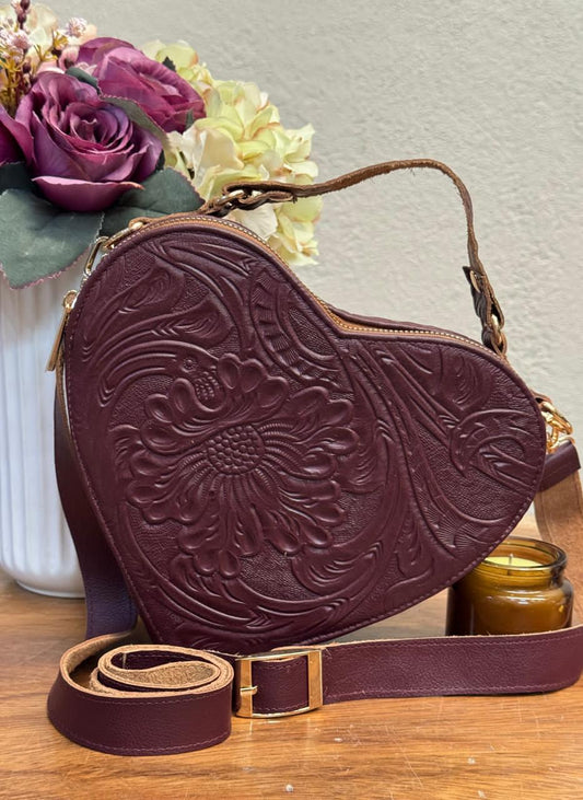 BOLSO CORAZON DE PIEL VINO