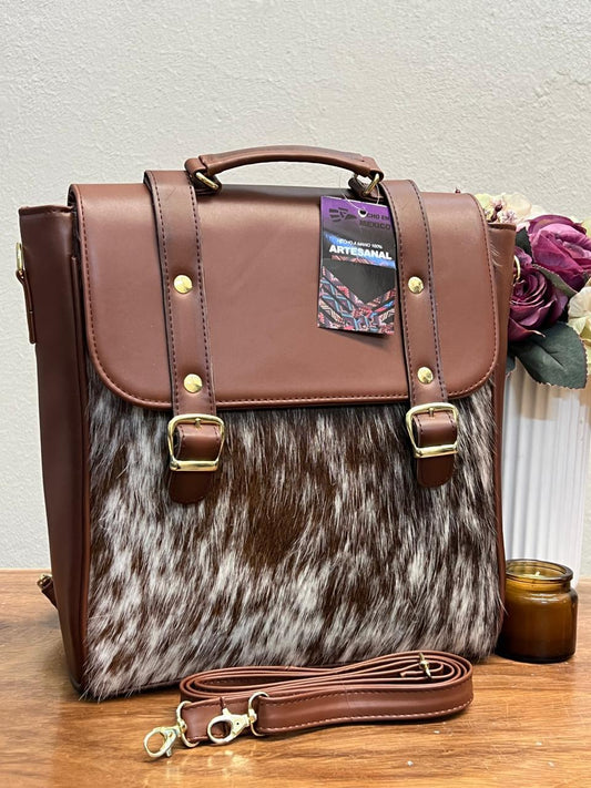 MOCHILA HEBILLAS PELO VARIABLE PIEL MARRON