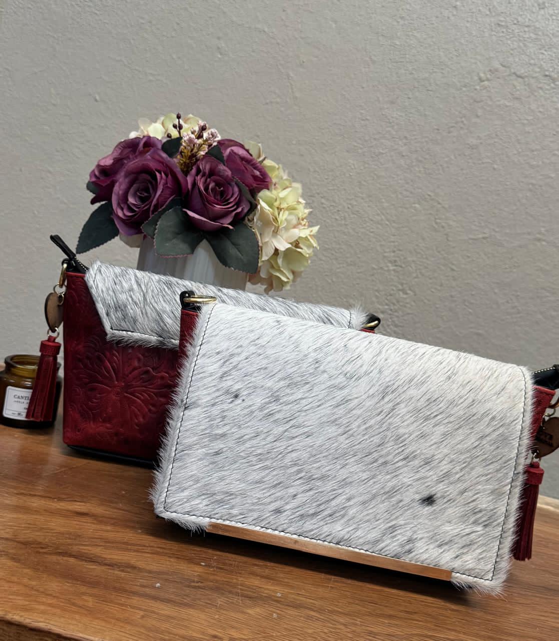 CROSSBODY VIANNEY TAPA PELO VARIABLE PIEL ROJO