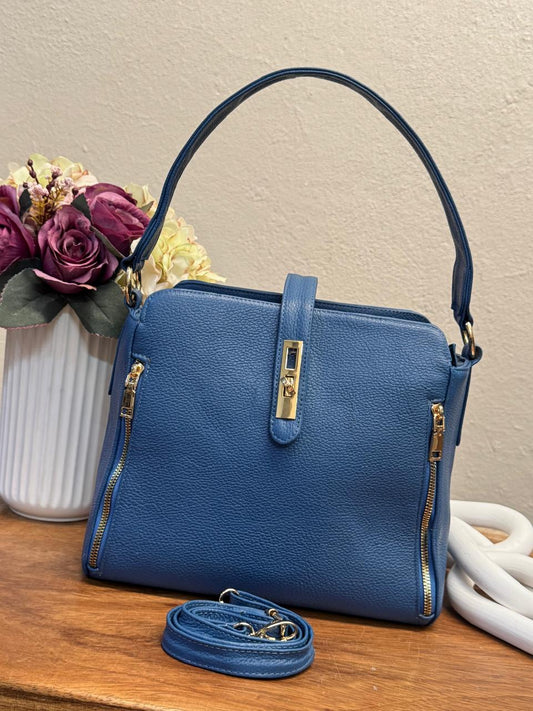 BOLSO 100% PIEL BRITANIA AZUL MEZCLILLA