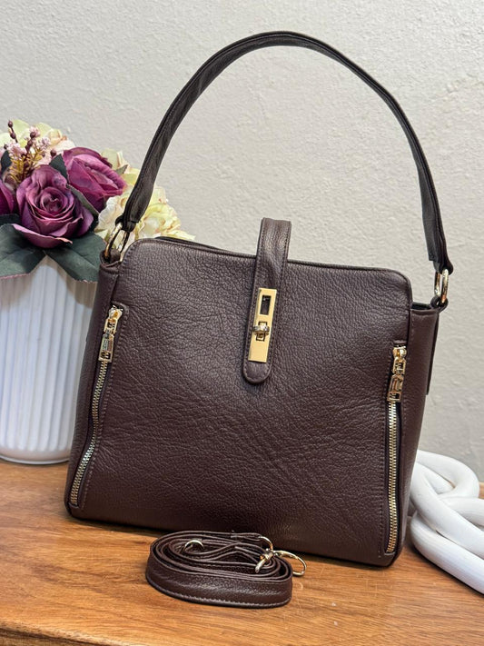 BOLSO 100% PIEL BRITANIA CAFE
