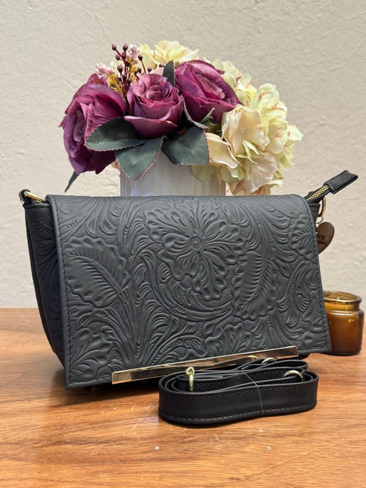 CROSSBODY VIANNEY GRABADO FLORES NEGRO MATE