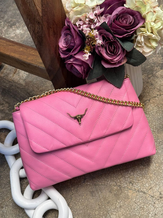 SHURY DE PIEL CAPITONADO CHEVRON COLOR ROSA POP