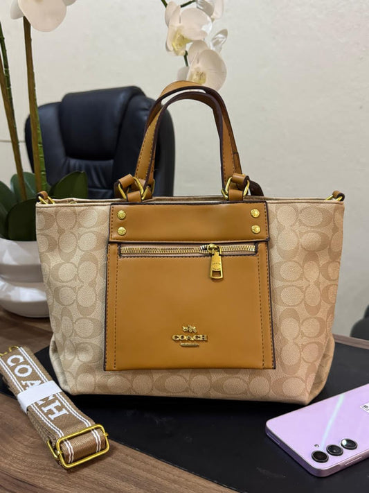 BOLSO COACH DOBLE ASA BEIGE ESTAMPADO