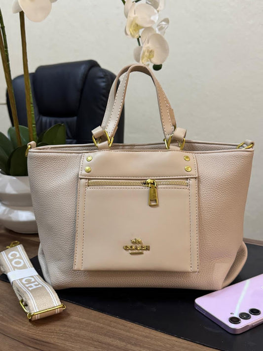 BOLSO COACH DOBLE ASA BEIGE LISO