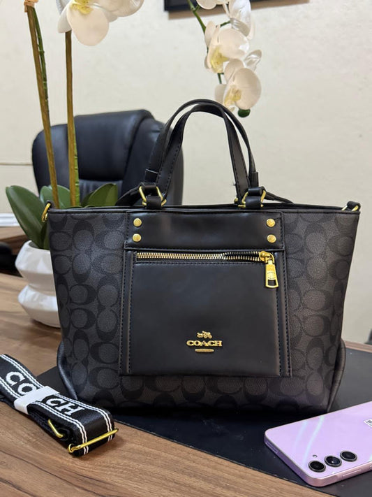 BOLSO COACH DOBLE ASA NEGRO ESTAMPADO