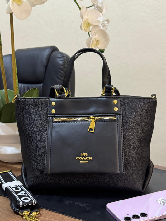 BOLSO COACH DOBLE ASA NEGRO LISO