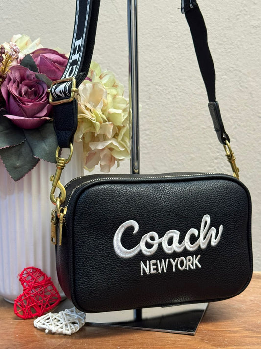 BANDOLERA COACH DOBLE CIERRE NEGRO LISO