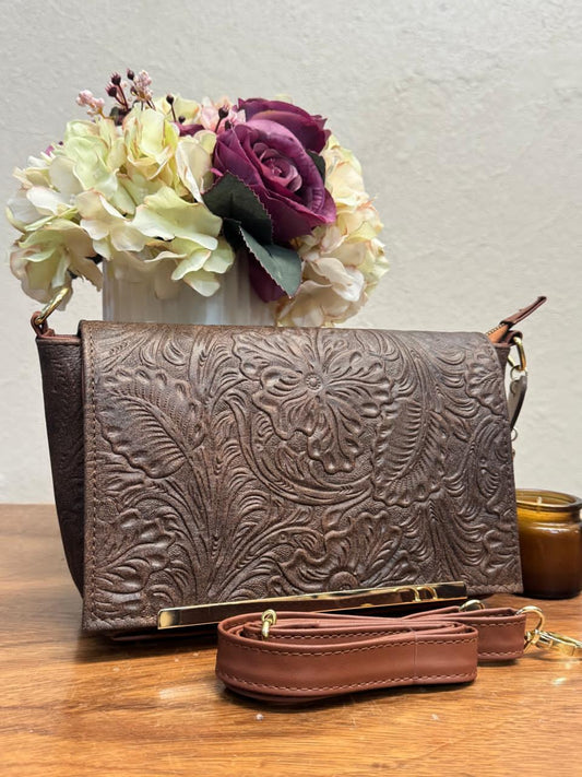 CROSSBODY VIANNEY GRABADO FLORES CHOCOLATE