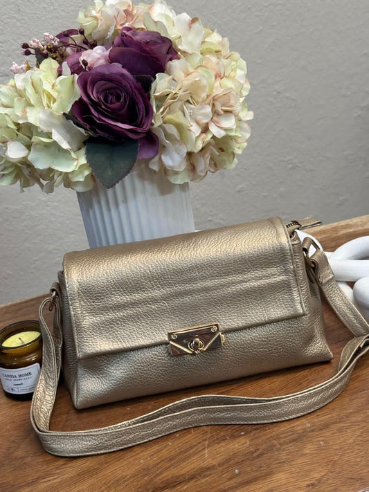BOLSO 100% PIEL ARGELIA ORO INGLES