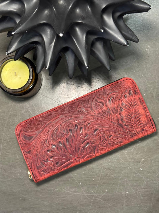 CARTERA 1 CIERRE FLORES ROJO AVEJENTADO